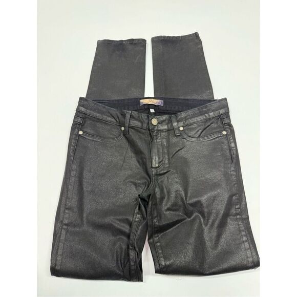 Paige Peg Leg Pandora Black Sheen Coated Jean Size 30 - Picture 4 of 13